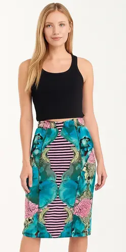 Tracy Reese Silk Blend Pencil Skirt Colorful Pink & Blue Stretch Sz 8 Dopamine