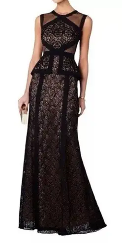 BCBG MAX AZRIA Viviana illusion lace peplum gown Black