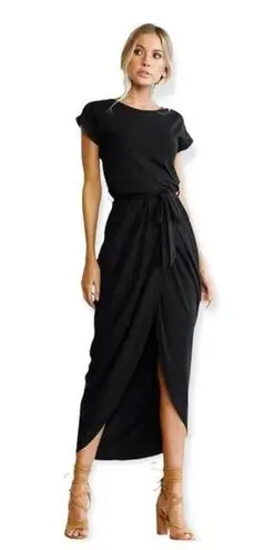 🔃Black Short Sleeve Front Split Midi Dress Black Size XS