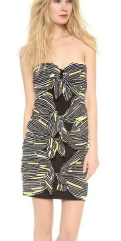 Veronica Beard Traffic Stripe Strapless Bodycon Mini Dress White/Black/Yellow 4