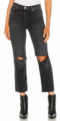 RE/DONE Originals 70s Stove Pipe Jeans Faded Coal With Rips Size 23