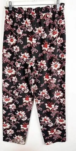 Club Monaco Size 6 Pants Floral Ruffled Elastic Waist Red Black Blue Stretch 338