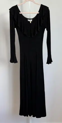 VTG BASIC USA sz M Black Long Sleeve Ruffle Neck Maxi Dress Witchy Whimsygoth Size M