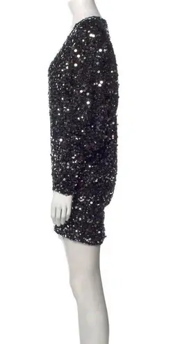 Rotate Birger Christensen Masha V-Neck Black Silver Sequin Dress Paillette sz M