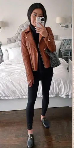 ALLSAINTS NWT Dalby Slim Fit Leather Biker Jacket Cognac Brown Size 2