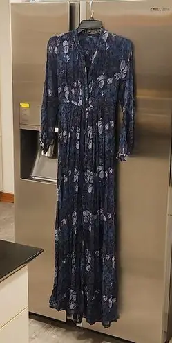 Chan Luu ππ Eloise Maxi Dress ~ Black & Blue Abstract Floral Print XS