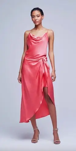 L'Agence Rose Silk Sarong Wrap Skirt Midi Dress Coral Rose Womens Size 8