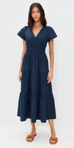 NWT Marea by Liz Joy Annabelle in Navy Blue Cotton Tiered Midi Dress S $268