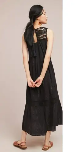 Maeve NWT Anthropologie Abilene in Black Tassel Crocheted Yoke Maxi Dress XS
