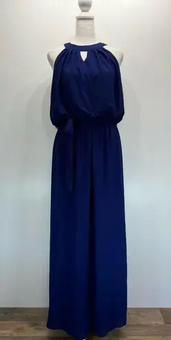 YA Los Angeles ModCloth Halter Neckline Chiffon Maxi Dress in Deep Royal Blue M