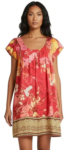 Hale Bob Silk Floral Boho Shift Dress S – Coral Pink Yellow Resort