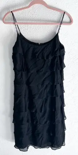 Kay Unger Y2K Black Silk Ruffle Dress Rhinestone Straps Sz 4 Whimsigoth