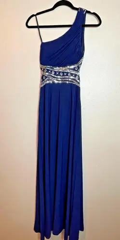 Hailey Logan Adrianna Papell Sz 5/6 Navy Blue One Shoulder Sequin Gown Prom Y2K
