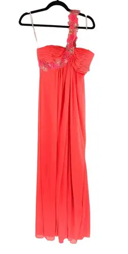 XScape Formal Dress Prom Homecoming Bridesmaid One Shoulder Coral Orange 4