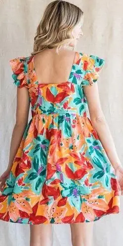 JODIFL Sleeveless Dress Floral Print Vibrant Babydoll Hawaiian Womens Size Small