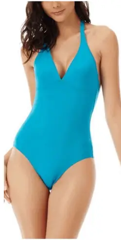 NWT Vilebrequin Solid Water Fames Deep V Halter Swimsuit in Seychelles Turquoise Blue Size XL