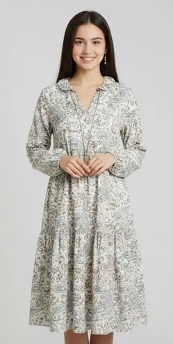 Grace Karma Tiered Dress Womens XL Paisley Long Sleeve Ruffle Collar Bohemian Blue Size 1X