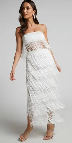 Showpo Amalee White Fringe Midi Set