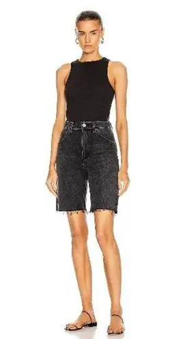 AGOLDE  Sz 24 90s Pinch High Waisted Frayed Hem Denim Bermuda Long Shorts Black