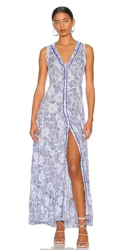 Poupette St. Barth  Nana Printed Maxi Dress Revolve Blue Begonia Size L New w/Tag