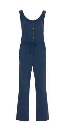 Faherty Terra Blue Scoop Neck Sleeveless Straight Leg Organic Cotton Jumpsuit L Size L