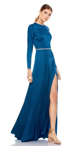 Mac Duggal Ieena for Sapphire Long Sleeve Jewel Trimmed Charmeuse Gown- NWT