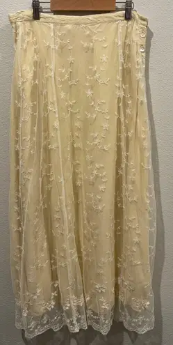 APRIL CORNELL FOR CORNELL STRAW Beige White Embroidered Button Down Long Skirt Size L