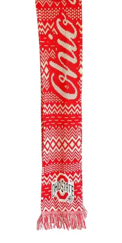 Ohio State Buckeyes Red Silver Knit Scarf with Fringe "O" Logo "OHIO STATE"
