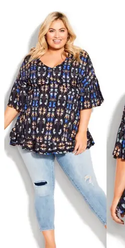 Avenue Tunic Top Womens Size 22/24 Harper V-Neck Butterfly Ruffle Plus Curvy NWT