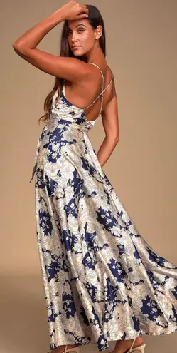 Navy blue floral print maxi dress sale