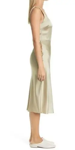 Vince  Crinkle Satin Sleeveless Fitted Midi Slip Dress Gold Womens Size 10