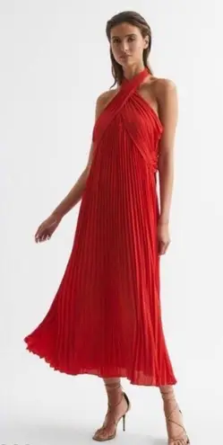 Reiss Halter Neck Pleated Midi Dress Size: 6