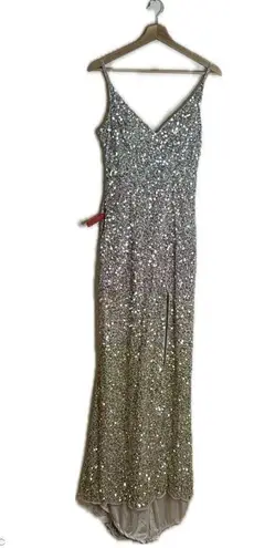 Mac Duggal embellished sequins ombré color long gown with slit style 5064 size 6 - Image 3