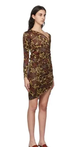 Gimaguas - Zug Dress Brown Asymmetrical Mesh Floral Classic Boho Cocktail