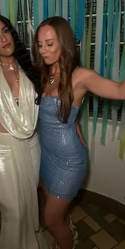 ThatsSoFetch That's So Fetch Cowl Neck Sequin Mini Dress - Blue