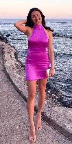 SNDYS x REVOLVE Halter Mini Dress in Purple Large New Womens Satin Backless