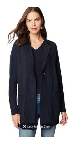 J Jill Textured Sweater Jacket Size XLP Cardigan Navy Pockets Stretch Knit NWT Blue