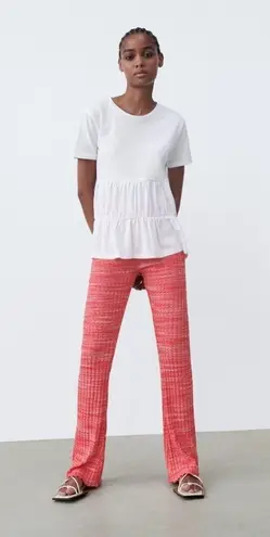 ZARA  Flare Knit Ribbed Pull On Knit Pants Red Size S