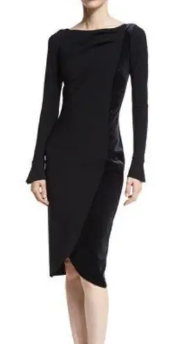 Chiara Boni La Petite Robe Maysa Black Velvet Trim Midi Dress 48 IT 12 US