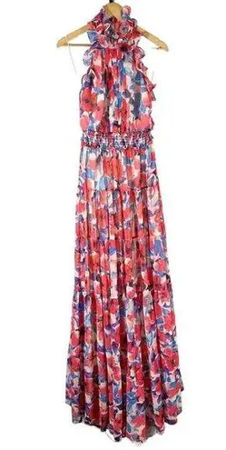 PATBO Violet Floral Flutter Halter Style Maxi Dress Size US 8 Cherry