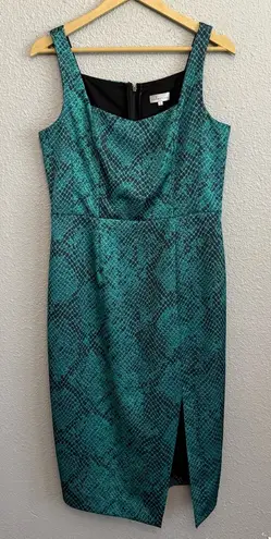 Elegant Snakeskin Print Midi Dress Size 12 EUC Green