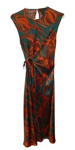 House of Harlow 1960 Revolve Ring Tie Satin Maxi Party Dress Fall Orange Green Size XS