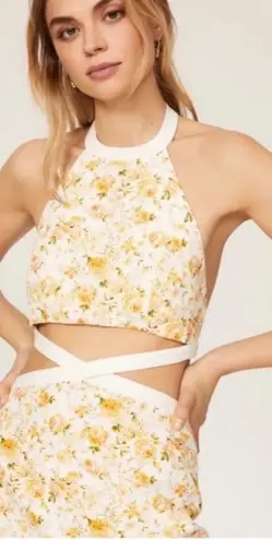 Significant Other cottagecore yellow rose linen blend cut out mini Ari dress 4