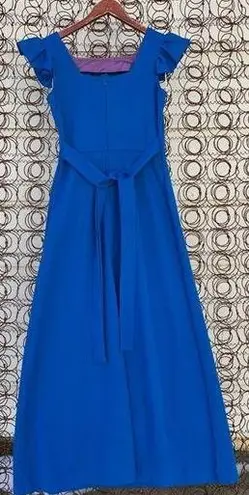 Vintage Blue  ruched bodice ruffle sleeve dress