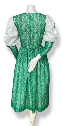 Handmade Dress Green Lace Puffed Sleeves Rosette Waist Halloween Costume Unique