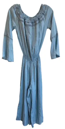 Walter Baker Milan Light Chambray Jumpsuit Off The Shoulder Wide Leg Crochet -S