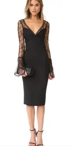 ALC Frank A. L. C Black Lace Long Sleeve Pencil Dress with bell sleeves