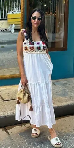 Slate + Willow White Boho Crochet Top Ruffles Flowy Midi Dress Size Medium