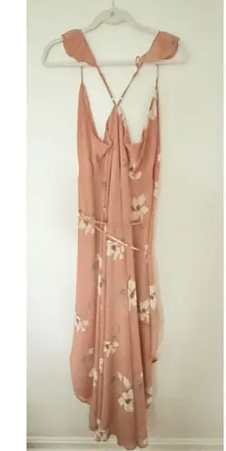 Lulus All Mine Rusty Rose Floral Wrap Dress High Low Ruffle Chiffon Tie Waist M Pink Size M