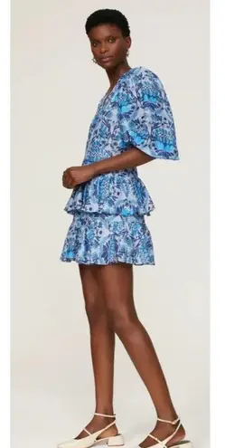 Sandro RTR sz 38 (6) blue floral Yana mini teired puff sleeve boho prints mini